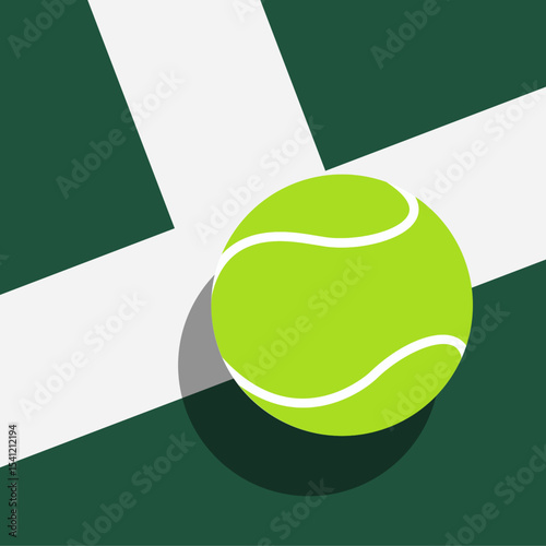 Tennis ball close up on the court vector illustration. Padel ball.