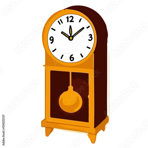A cartoon illustration of a traditional grandfather clock with a pendulum.