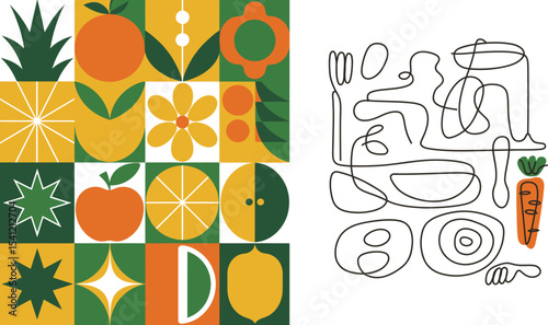 Colourful seamless vector pattern of retro vegetable illustration design for food wallpaper backdrop