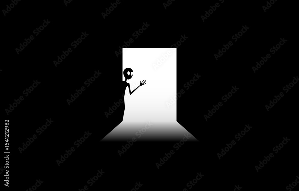 Naklejka premium Alien behind door logo design template