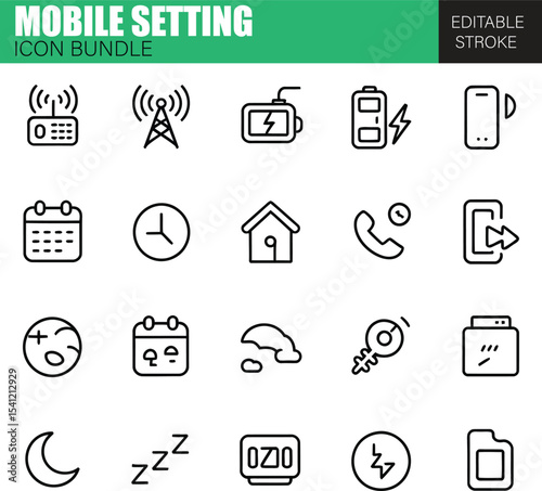 Mobile Setting Icon Pack – Flat Vector Icons for Communication Apps, Digital Devices, and Smart Technology