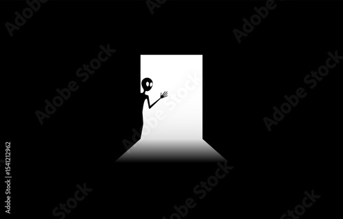 Alien behind door logo design template