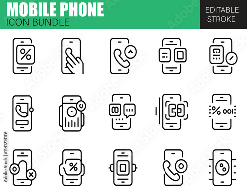 Smartphone and Mobile Interface Icon Set – Flat Vector Symbols for Wireless Connectivity, Messaging, and Device Management