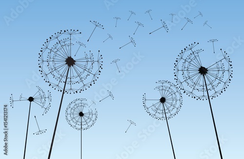 Wild flower dandelion in a vector style isolated. Vector flower for background, dandelion flying wall decal children's room 