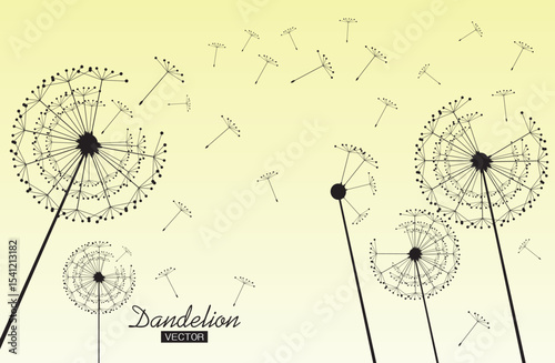Wild flower dandelion in a vector style isolated. Vector flower for background, dandelion flying wall decal children's room 