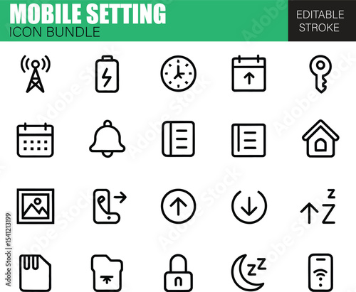 Complete Mobile Setting Icon Bundle – Flat Vector Set for Smartphones, App UI, Messaging, Connectivity, and Mobile Devices

