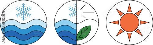 Climate change weather seasons earth nature environment global warming temperature sun snow leaf water 100 editable stock vector illustration