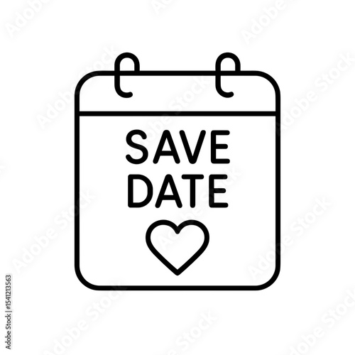 Calendar with save the date and heart in outline style – symbol of wedding planning and romantic event