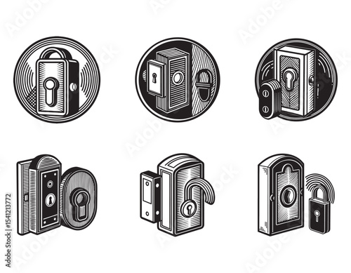 Bluetooth smart lock for doors icon vector silhouette illustration