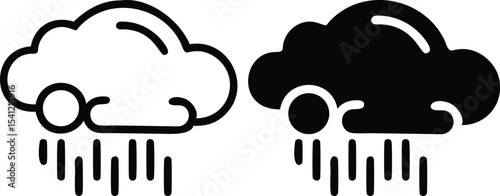 Minimalist Line Art Rain Cloud Icon – Black and White Weather Symbol Vector