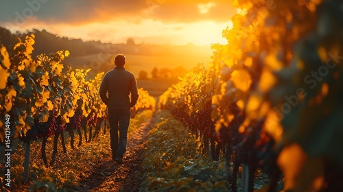 Wallpaper Mural Winemaker walking through misty vineyard at sunrise Torontodigital.ca