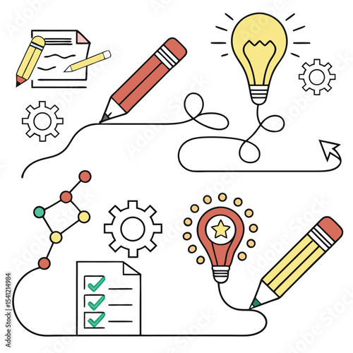 Creative Process Line Icon Set