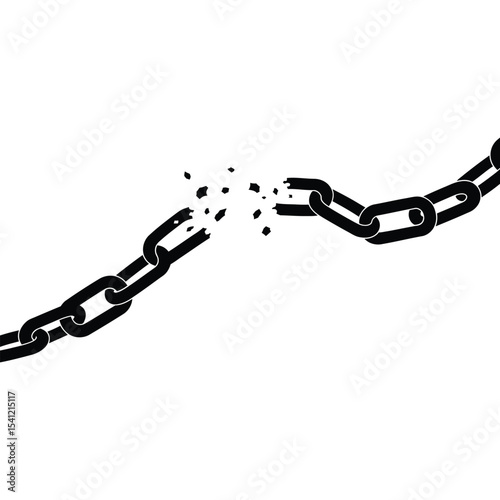 Broken chains silhouette vector illustration, freedom icon, break free symbol, black isolated design element