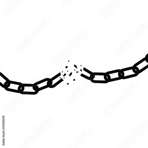 Broken chains silhouette vector illustration, freedom icon, break free symbol, black isolated design element