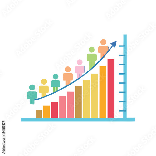 Population growth chart vector illustration, demographic statistics graph, rising people data, analytics design