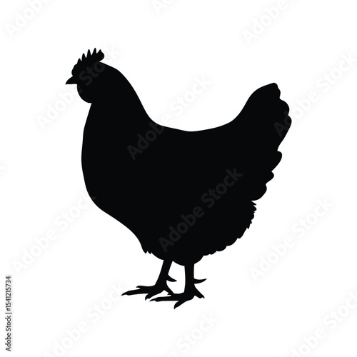 Chicken silhouette vector illustration, farm animal icon, poultry bird symbol, black isolated design

