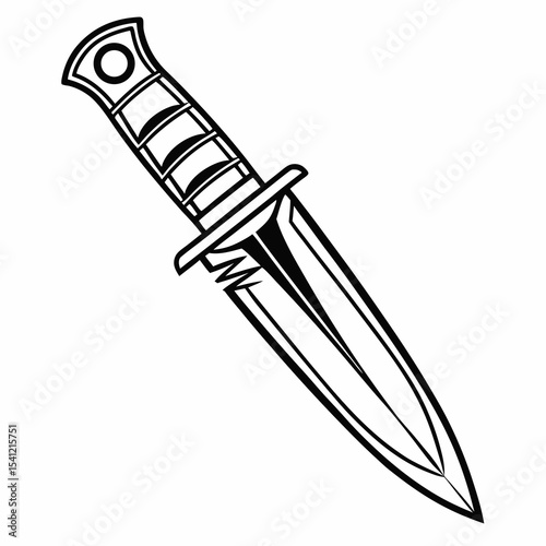 Black and white illustration of a military dagger