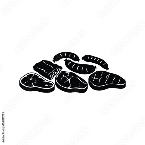BBQ meat silhouette vector illustration, grilled steak icon, barbecue food, black isolated design element