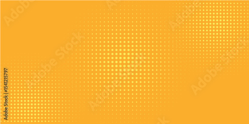 Yellow halftone pattern. Retro comic gradient background. Bright orange pixelated dotted texture overlay. modern art