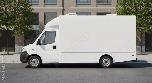 Delivery Van Mockup - Blank White Truck on City Street for Branding and Advertising