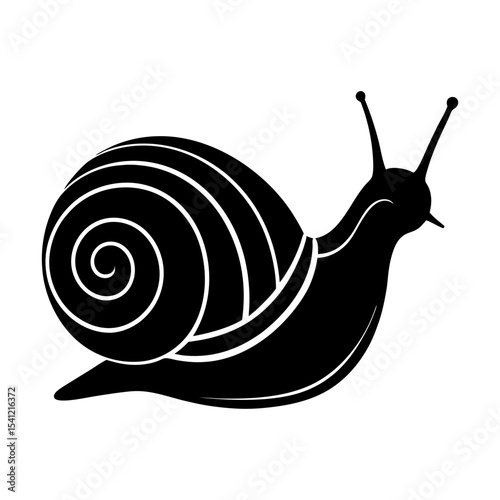 Illustration of a snail with a spiral shell and antennae in black color