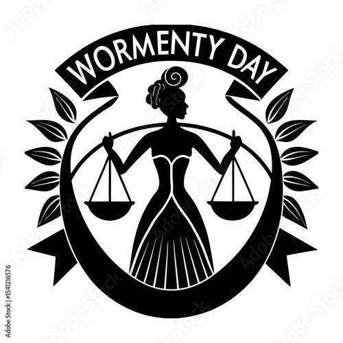 Фототапет Silhouette of woman holding scales with wormenty day banner above