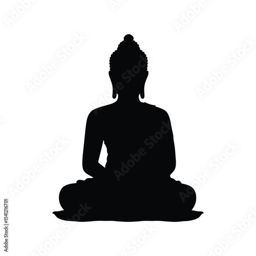 Buddha statue silhouette vector illustration, meditation icon, spiritual symbol, peaceful black design

