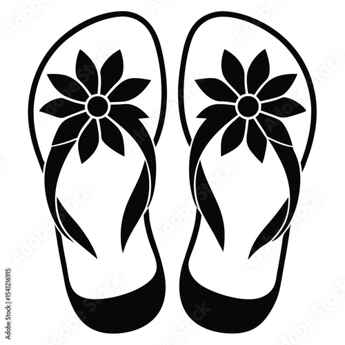 Black and White FlipFlops with Floral Design for Summer Fun and Relaxation