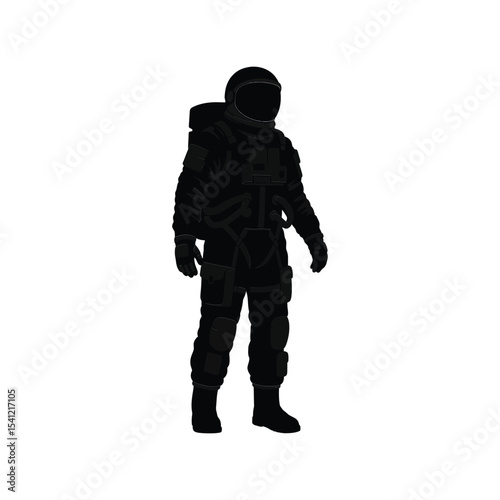Astronaut silhouette vector illustration, space explorer icon, cosmic suit, black isolated design element

