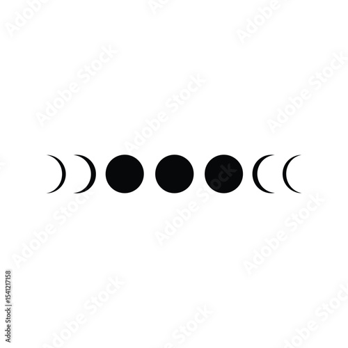 Moon phase silhouette vector illustration, lunar cycle icon, celestial night sky symbol, black isolated design

