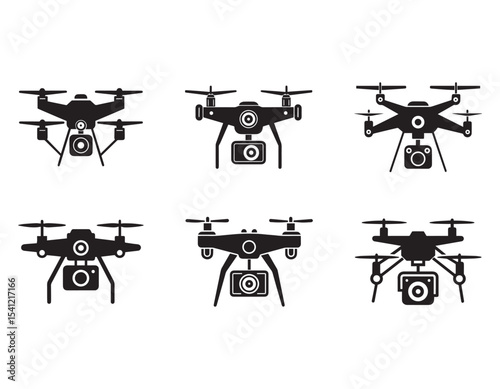 set of Drone silhouette vector, drone camera icon silhouette vector illustration