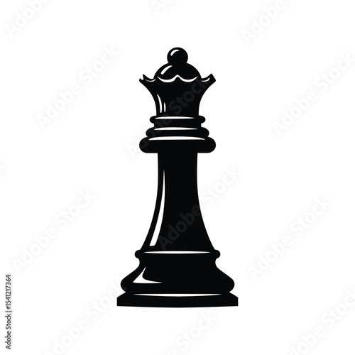 Queen chess piece silhouette vector illustration, classic game icon, strategy symbol, black isolated design

