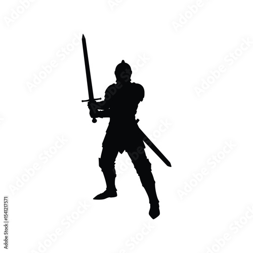 Knight silhouette vector illustration, medieval warrior icon, armored fighter, swordman, black isolated design

