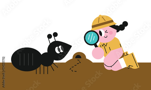 Explorer Observing an Ant. Forest Experience Children's Education.