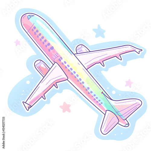 Pastel airplane cartoon with stars travel concept