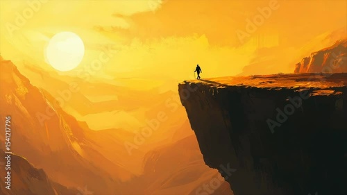 Wallpaper Mural Solitary figure on clifftop, sunset over vast mountains Torontodigital.ca