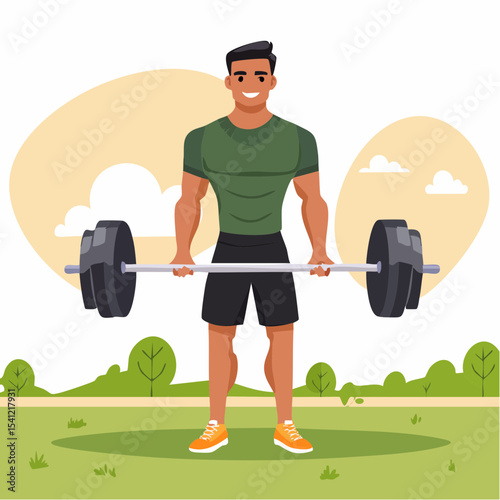 vector Sportsman with barbell. in the gym