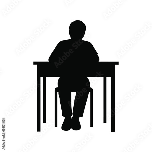Student at desk silhouette vector illustration, studying person icon, education, school, learning design

