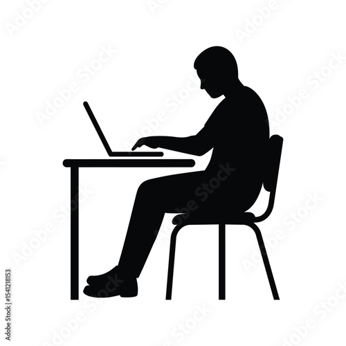 Student at desk silhouette vector illustration, studying person icon, education, school, learning design

