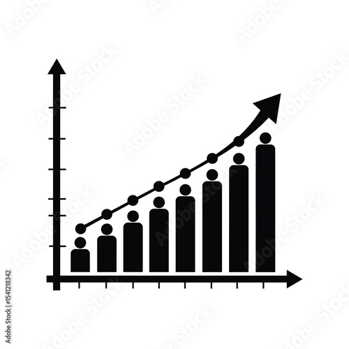 Population growth chart vector illustration, demographic statistics graph, rising people data, analytics design

