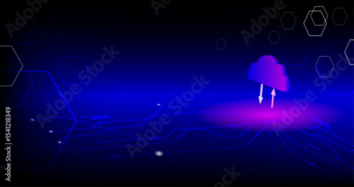 The concept of cloud technology work together with  technology to help send and receive information through maximum efficiency,Vector illustration fantastic style,Cloud technology concept