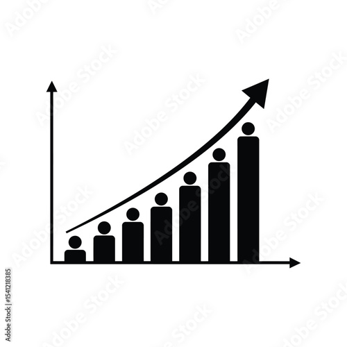 Population growth chart vector illustration, demographic statistics graph, rising people data, analytics design

