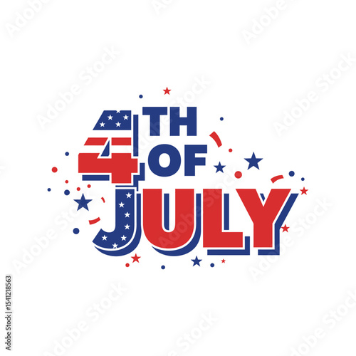 4th of July typography vector illustration, patriotic Independence Day text, American holiday celebration design