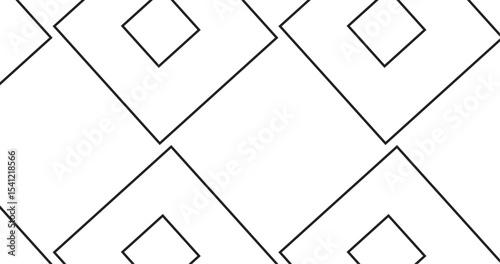 A repeating pattern of geometric shapes featuring squares enclosed within larger diamond outlines in black and white