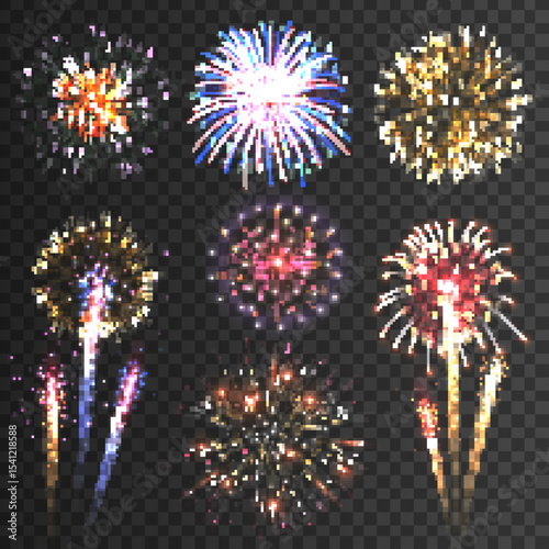 Firework pictograms black background set