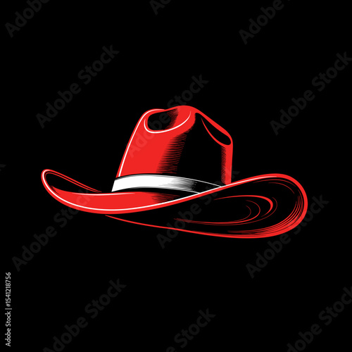 Red cowboy hat with white band on black background  