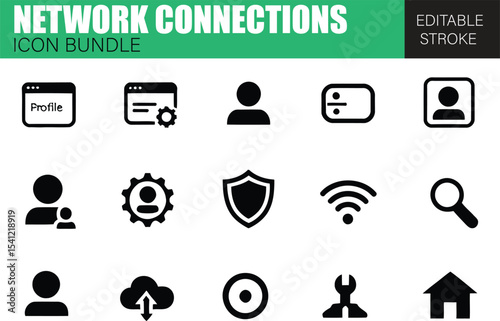 Network Connection Icon Bundle – Flat Vector Icons for Internet Connectivity, Wi-Fi, LAN, Data Transfer, and Online Networks

