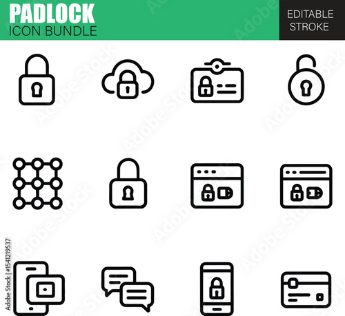Padlock Icon Bundle – Flat Vector Icons for Digital Security, Privacy Protection, Lock Systems, Safe Transactions, and Secure Communication