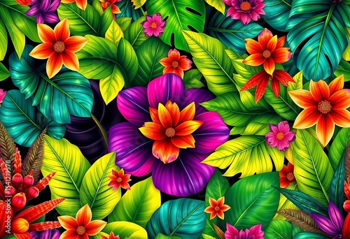 Vibrant jungle foliage collage, seamless exotic floral pattern for fashion & textile,  nature,  abstract