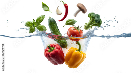Wallpaper Mural Fresh vegetables splashing in water isolated on transparent background Torontodigital.ca